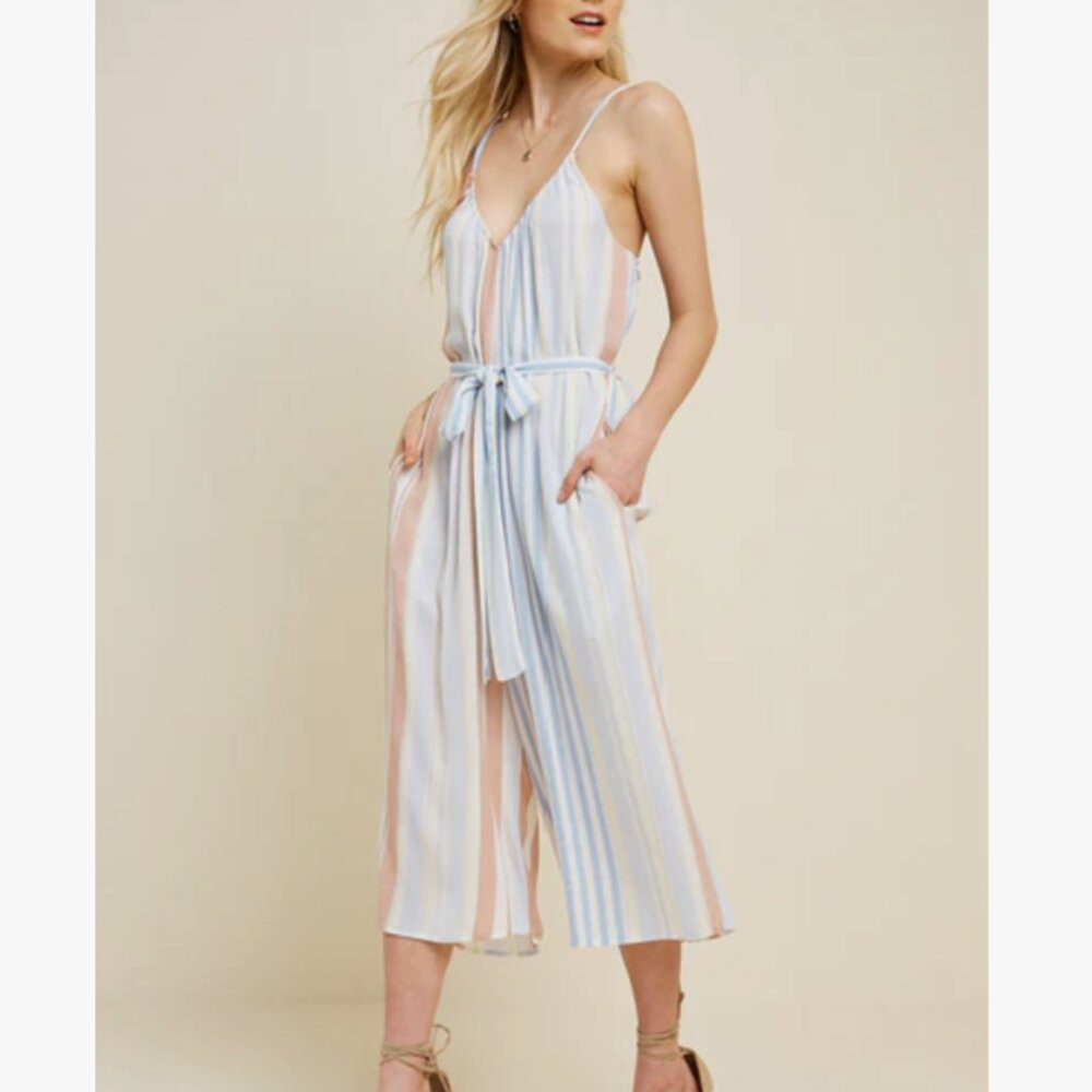 Hayden Pastel Multi-Stripe V-Neck Spaghetti Strap Jumpsuit